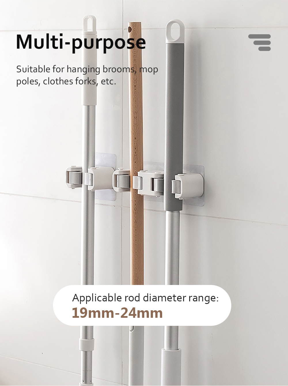 Fashion ABS Punch-free Wall Mounted Mop Holder-5